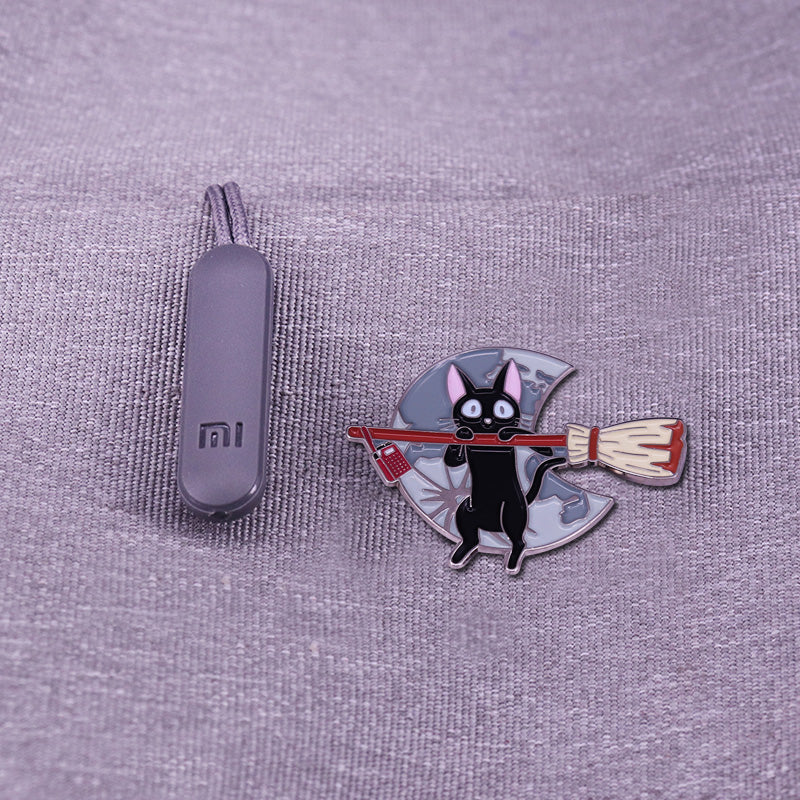 Kiki'S Delivery Service: Flying Broom Gigi Cat Animation Pin