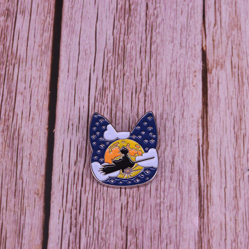 Moonlight Riding Cat Head Pin