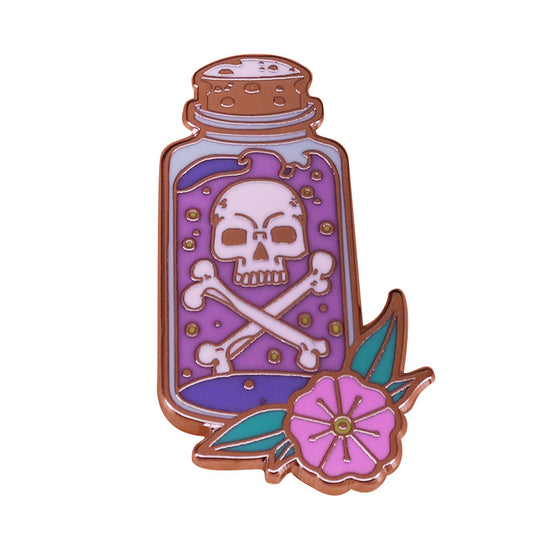 Enamel Bottle Skull Flower Pin