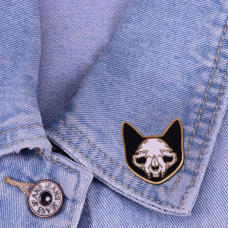 Skull Cat Head Halloween Pin