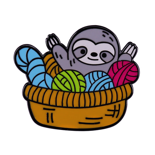Sloth Lying In A Yarn Basket Weaving Yarn Hoarder Pin