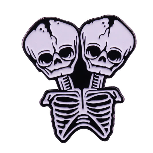 Two-Headed Skeleton Black And White Pin