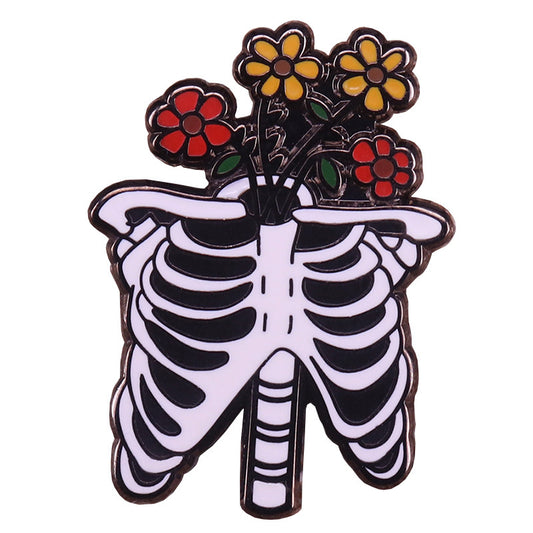 Flowers Blooming On The Skeleton Pin