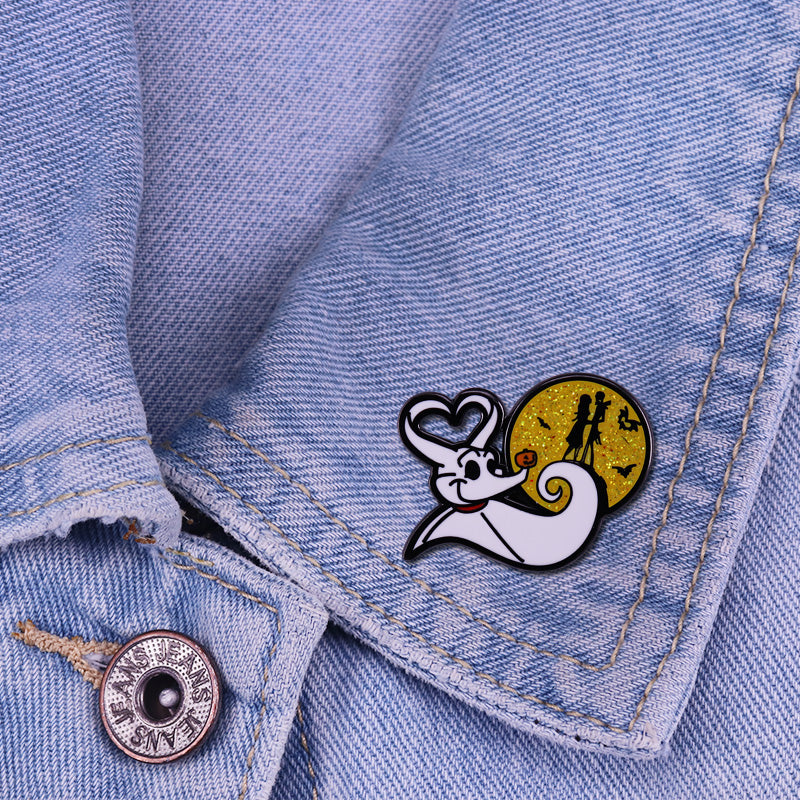 Scaredy Dog And The Glimmering Moon Skull Pin