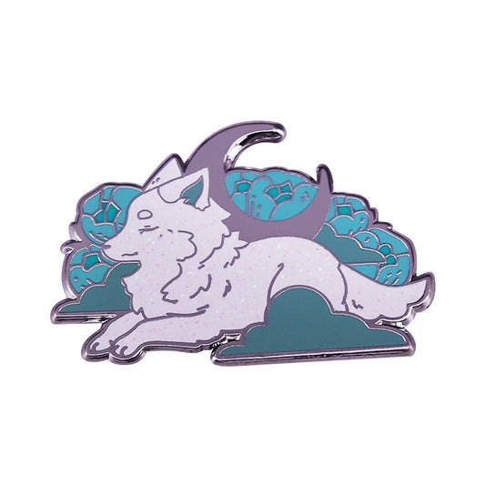 Snow Fox Dream Moon Cloud Flower Pin