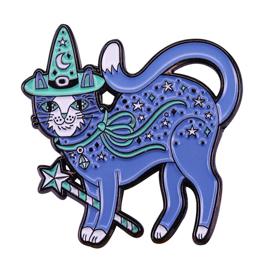 Magic Wand Wizard Cat Moon Stars Pin