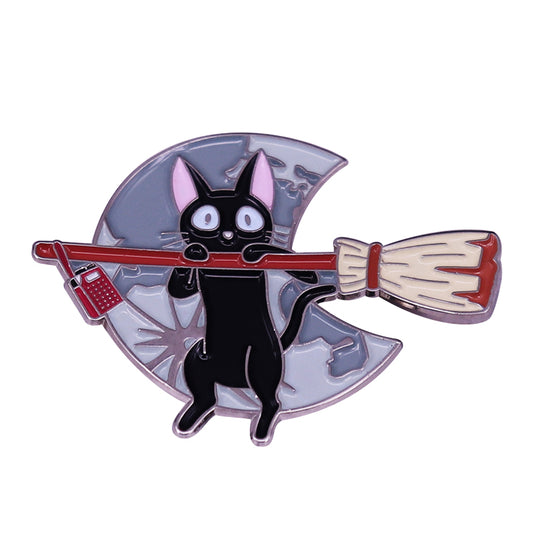 Kiki'S Delivery Service: Flying Broom Gigi Cat Animation Pin
