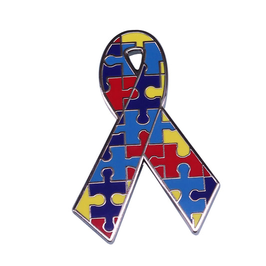 front view of Autism Awareness Ribbon Pin