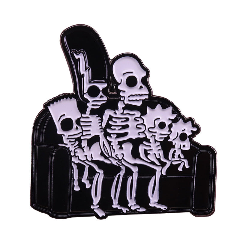 front view of The Simpsons In X-Ray: The Creepy Skeleton Family Pin