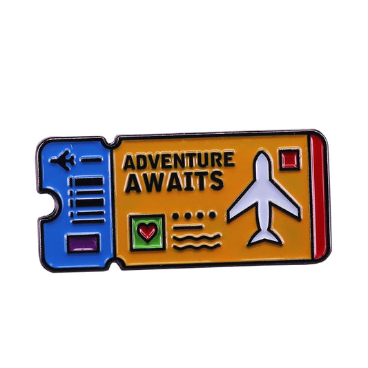 front view of Adventure Awaits Chic Air Tickets Pin