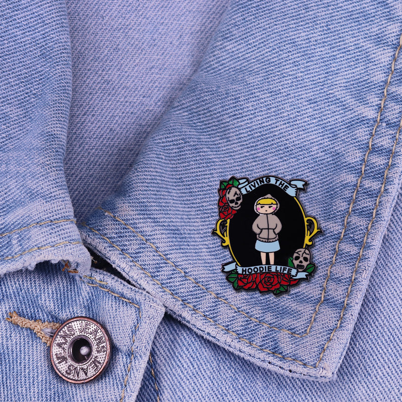 Hoodie Life Skull Flower Introvert Accessories Pin