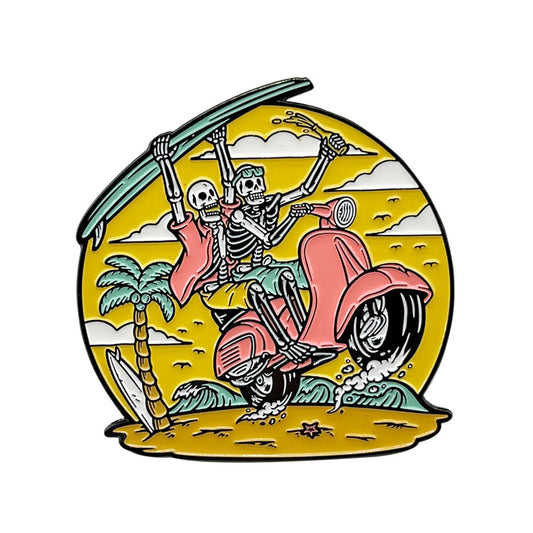Skull Beach Halloween Punk Surfing Pin