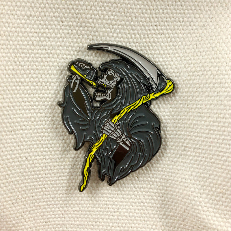 Scythe Grim Reaper Halloween Skull Punk Pin