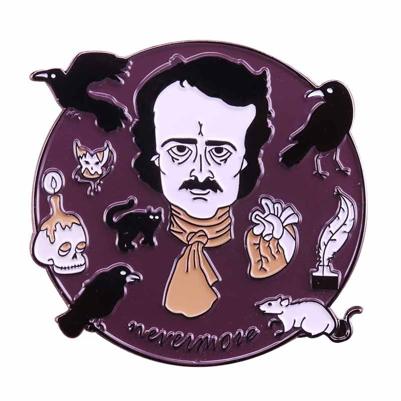 front view of Edgar Allan Poe Nevermore The Raven Pin