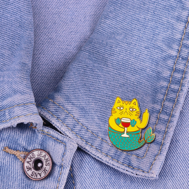Drunken Mermaid Cat Pin