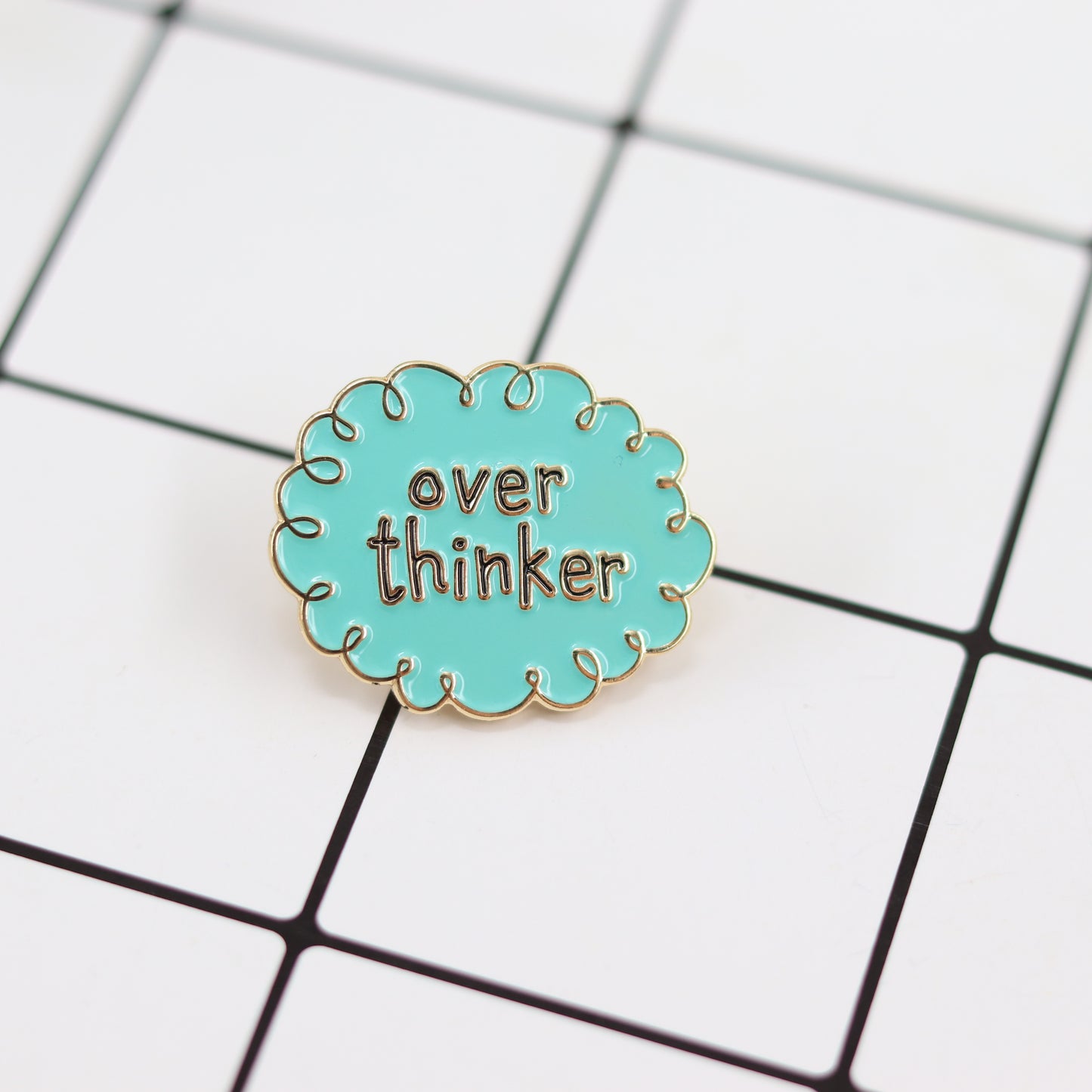 front view of Overthinking Cloud, Thinking Scientist Outfit Pin
