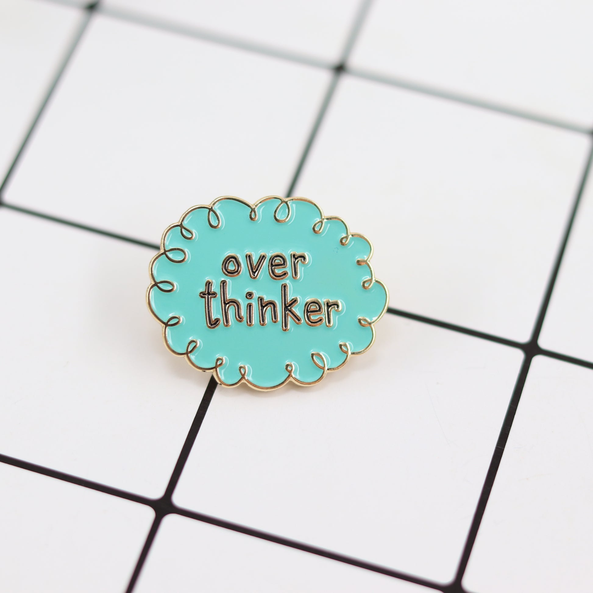 front view of Overthinking Cloud, Thinking Scientist Outfit Pin