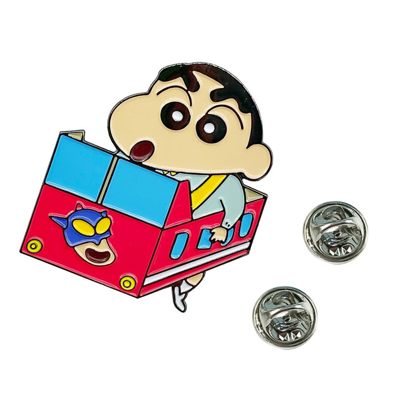 Crayon Shin-chan Dynamic Superman Cardboard Toy Cartoon Pin