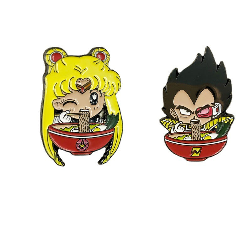 Sailor Moon Dragon Ball Vegeta Eating Noodles Cartoon Pin
