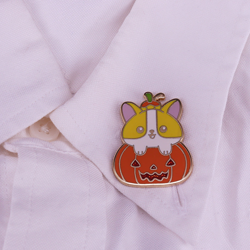 Corgi Pumpkin Puppy Pin