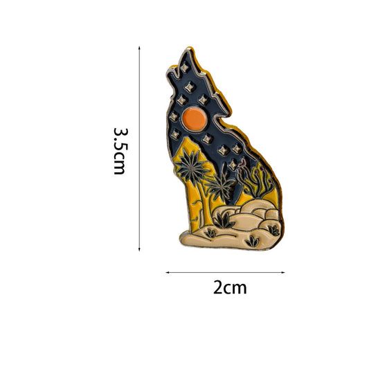 Sunset Wolf Landscape Art Novelty Pin