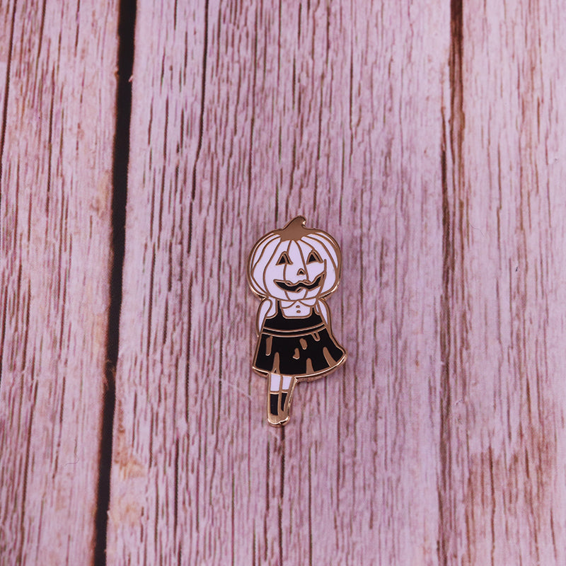Halloween Pumpkin Head Girl Pin