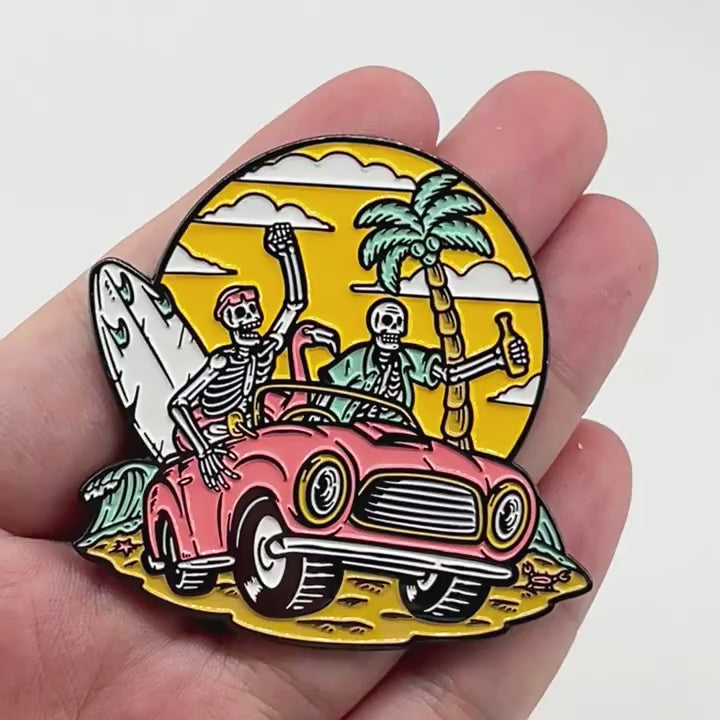 video of Skull Beach Halloween Punk Surfing Pin