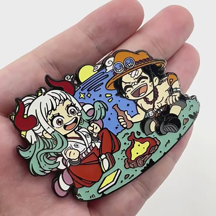 video of One Piece Yamato and Ace Cartoon Pin