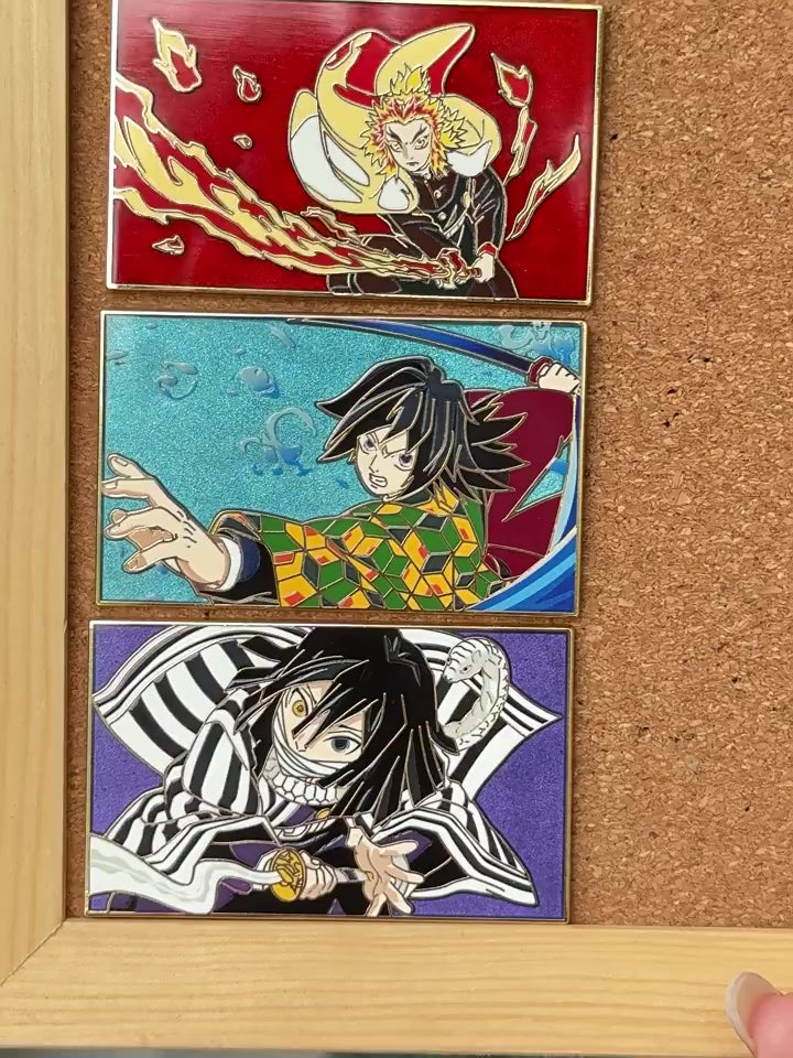 video of Demon Slayer: Kimetsu no Yaiba Giyu Tomioka, Obanai Iguro, Kyojuro Rengoku Pin